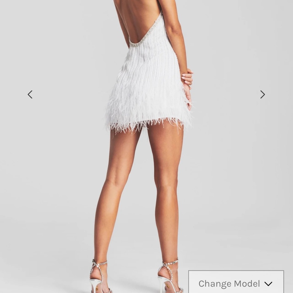 Retrofête White Sequin Feather Mini Dress - Picture 3 of 8